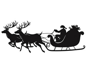 Classic Santa Sleigh Silhouette with Reindeer Flying Isolated on Transparent Background PNG (2).jpg
