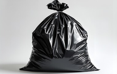 One black garbage bag on white background