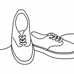 Black outline drawing of two deck shoes on a white background sneakers casual shoes