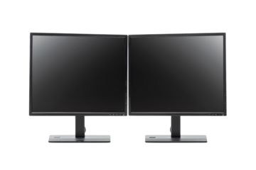 Dual computer monitors set up for enhanced productivity in a modern workspace