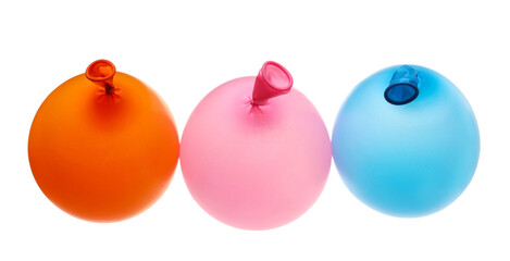 Group colorful balloon flying isolated on white background, clipping path	