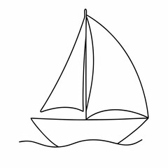 Simple black outline of a sailboat on white background sailing water