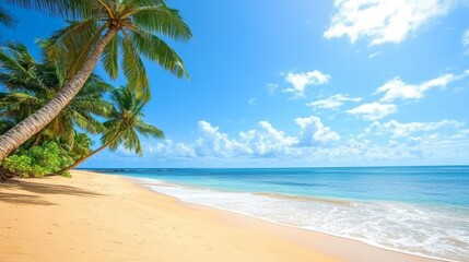 Fototapeta premium Discover the Serenity of a Tropical Beach Paradise with Crystal Clear Waters and Golden Sands