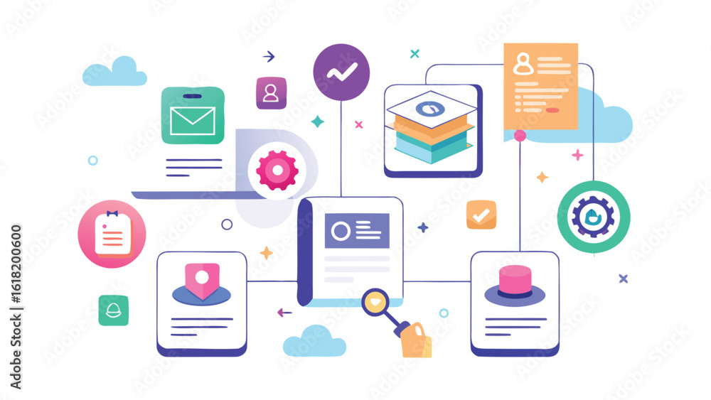 Poster business workflow and project management concept with icons process