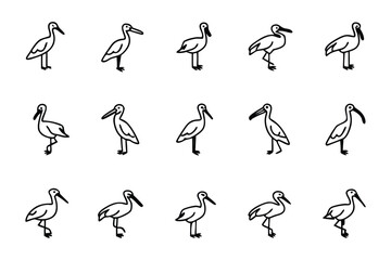 Simple bird silhouettes: Minimalist line art depicting a flock of elegant birds standing proudly. The clean lines and uniform style convey a sense of unity and simplicity. 