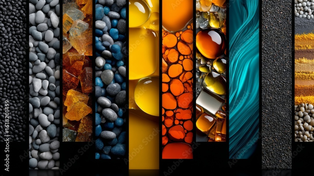 Aufkleber colorful textures and patterns showcase various natural elements. this image combines stones, liquid