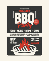 Black and Red Illustrative Summer BBQ Party Vertical Flyer Poster Invitation Template Design