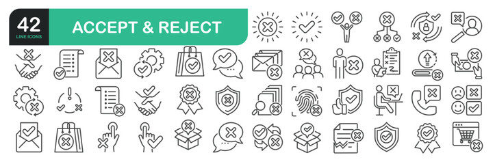 Set Of Accept and Reject Line Icons.