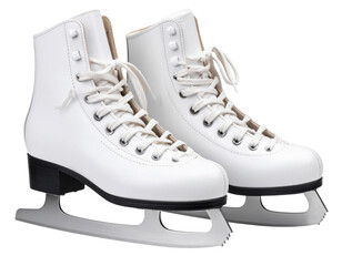 Classic White Ice Skates with Silver Blades isolated on transparent background PNG