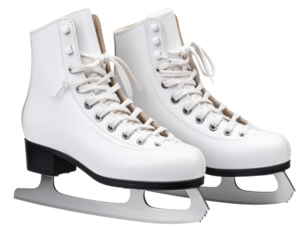 Classic White Ice Skates with Silver Blades isolated on transparent background PNG
