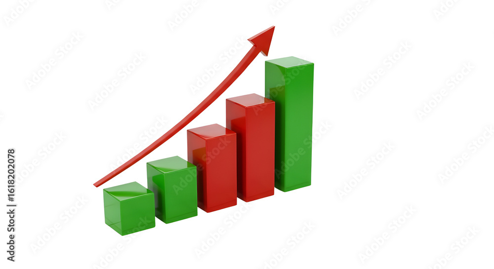 Poster red and green bars with arrow great for performance dashboards or reporting graphics