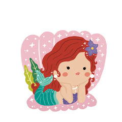 Cute little princess illustration elements -  little mermaid princess ariel. Wonderland