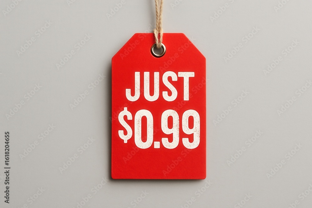 Poster a red price tag with the text 
