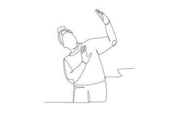 A woman who fantasizes because of anxiety. Anxiety concept one-line drawing