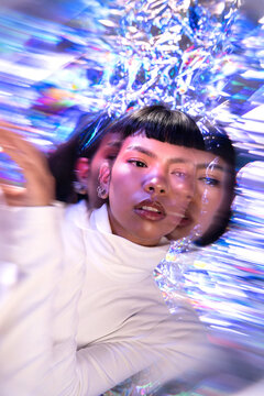 Futuristic woman exploring the vibrant metaverse