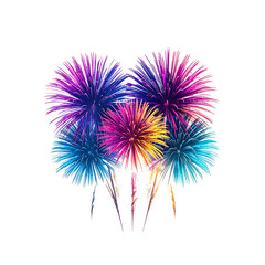 Vibrant celebratory fireworks display with multicolored bursts on transparent background