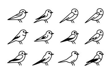 Symbolic Avian Array: A stylized collection of various single birds, rendered in elegant linear simplicity, forms a captivating illustration of avian diversity.