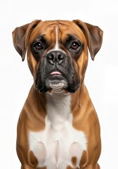 Fototapeta premium Cachorro Boxer em um fundo de estúdio branco