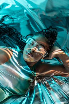 Futuristic african woman immersed in the metaverse