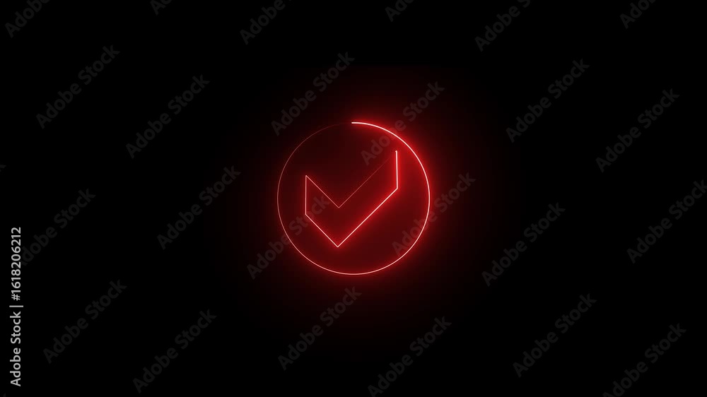 Poster check mark inside a rectangle animated. glowing neon line check mark icon animation. tick mark, done