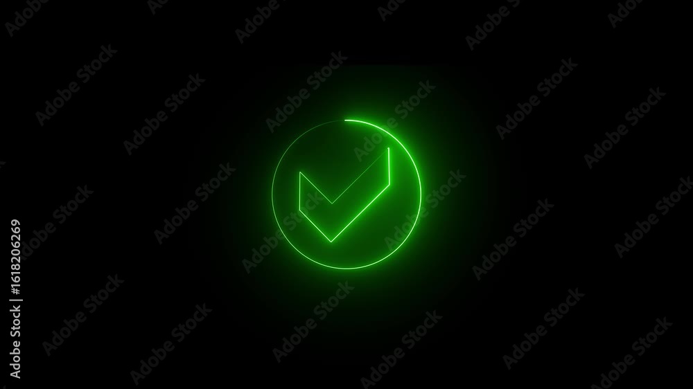 Aufkleber check mark inside a rectangle animated. glowing neon line check mark icon animation. tick mark, done