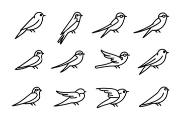 Birds Set in Minimalist Style: a collection of delicate minimalist bird illustrations in various poses. These images are perfect for designs on a variety of digital and print media.
