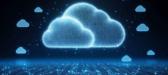 Futuristic internet network illustration featuring advanced cloud storage and global data transfers.
