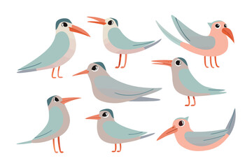 Whimsical Birds in a Row: A charming illustration depicts a delightful collection of birds. each showcasing its own unique personality and posture.