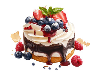 cheesecake with berries and mint on white background
