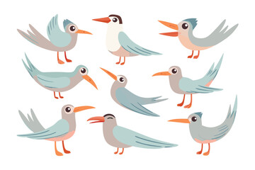 Cartoon Birds Collection: A collection of cheerful and vibrant cartoon birds, each with its unique pose and expression, creating a sense of joy and playful spirit.