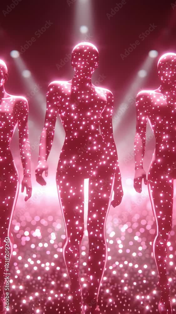 Poster digital fashion runway with glowing augmented reality elements and dynamic lighting showcasing futur