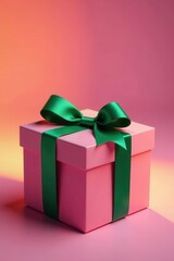 Obraz premium Elegant green ribbon gift box, vibrant background, texture, item, bow