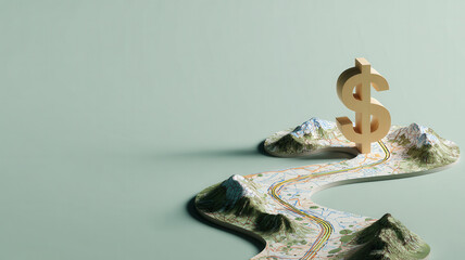 Road map with dollar sign at the end, representing financial planning journey