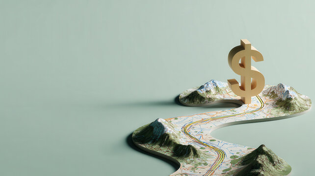 Road map with dollar sign at the end, representing financial planning journey