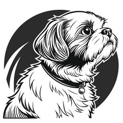 Naklejka premium Black and white animal illustration of a tribal dog head design
