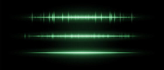 Audio beam set icon. Three glowing frequency bars with different intensity and rhythm. Suited for sound interface, tech visuals or music waveform design.