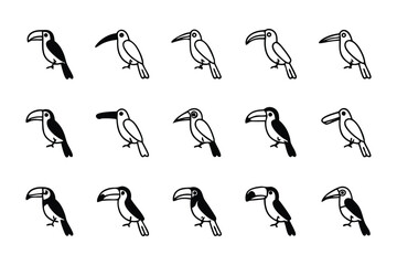 Toucans Array Illustration: An eye-level array of various toucans showcases the diversity of avian imagery, presenting a unique perspective. 