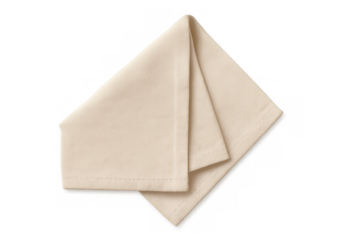 Clean beige napkin folded neatly, isolated on a transparent background, ready for use in dining or hospitality settings