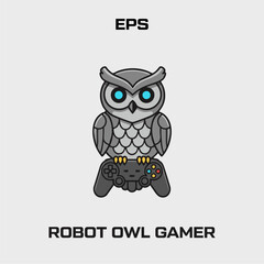 Robot Owl Gamer – Flat Tech Mascot Logo