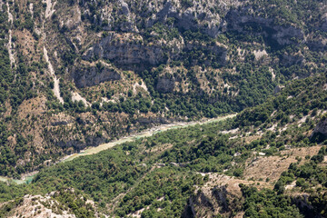 Breathtaking views from The Route des Crêtes on the Gorges du Verdon  a deep, steep canyon formed by the Verdon River located in the Alpes-de-Haute-Provence region of Southeastern France.