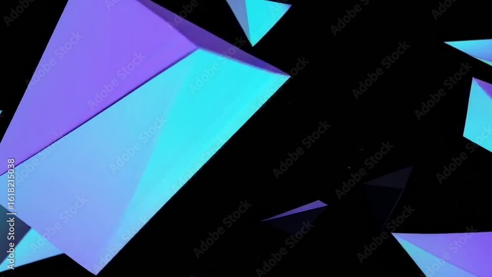 Poster abstract geometric shapes floating against a black background, with a dynamic 3d effect. the shapes 