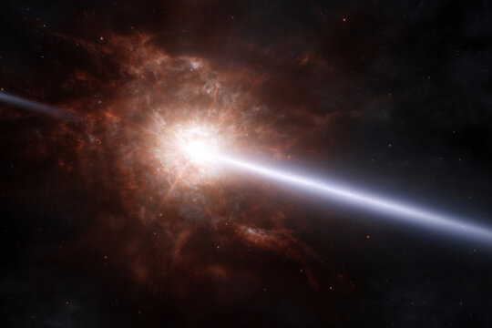 Puissante &eacute;mission gamma ou GRB (Gamma-Ray Bursts) &eacute;mise par une supernova de Type Ic, typique de l'&eacute;v&eacute;nement GRB 221009A.