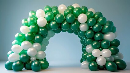 Festive Gateway: Balloon Arch Decoration in Green and White Colors for Celebrations
