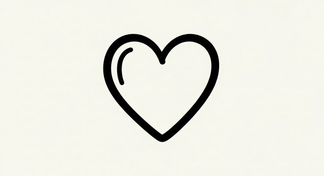 Simple black line art heart on off-white background, symbolizes love, affection, Valentine's Day, romantic concepts Free space for text or design - Powered by Adobe