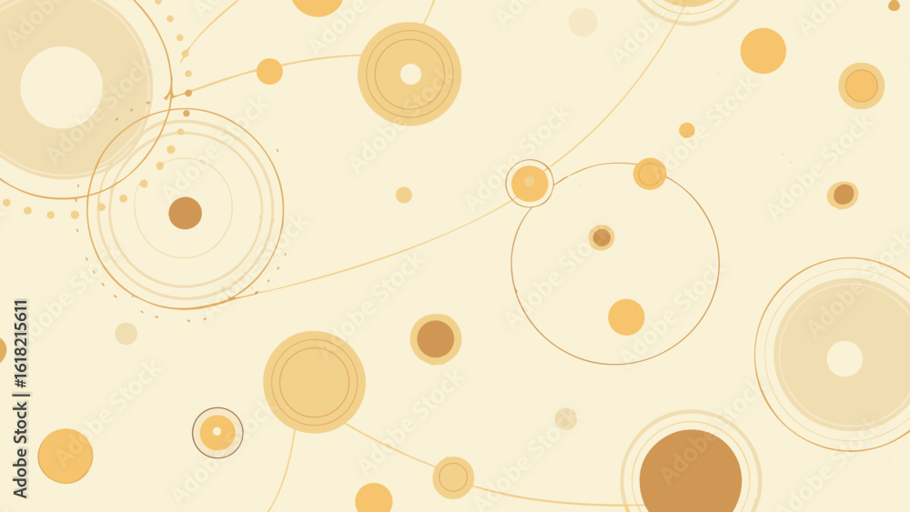 Poster abstract circle pattern background with network connections in light beige and gold minimalist desig
