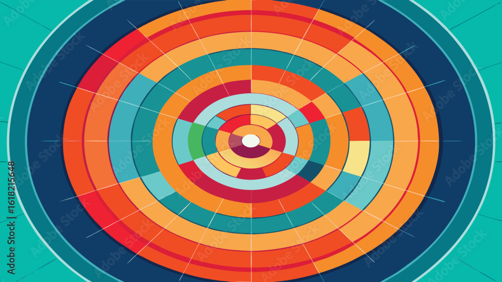 Poster abstract circular pattern with warm tones and segmented design elements geometric background in teal