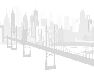 Fototapeta premium Silhpuette black and white illustration of the Golden Gate Bridge in San Francisco, featuring the city skyline in the background with geometric shapes. The design combines urban architecture.