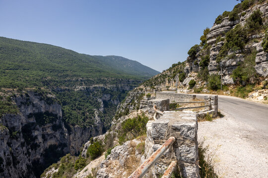 Breathtaking views from The Route des Cr&ecirc;tes on the Gorges du Verdon  a deep, steep canyon formed by the Verdon River located in the Alpes-de-Haute-Provence region of Southeastern France.