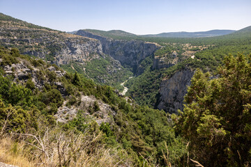 Breathtaking views from The Route des Crêtes on the Gorges du Verdon  a deep, steep canyon formed by the Verdon River located in the Alpes-de-Haute-Provence region of Southeastern France.