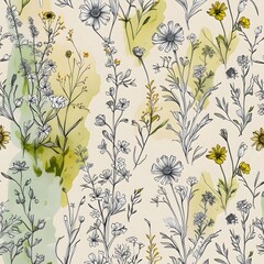 Wildflower Meadow Line Art – Seamless Hand-Drawn Floral Pattern for Spring & Summer

